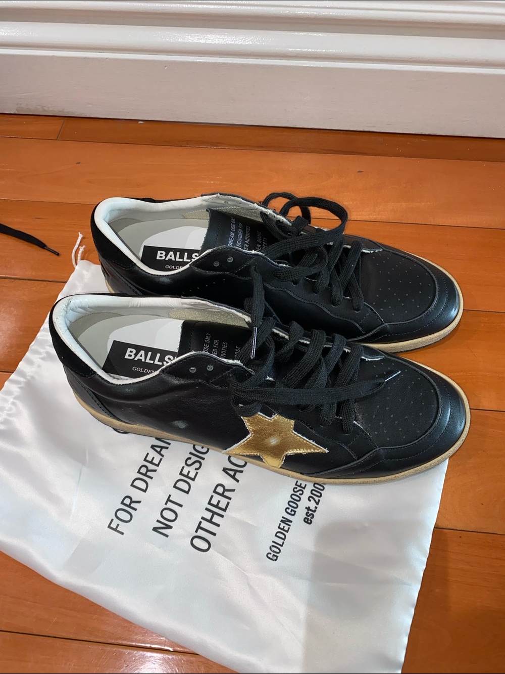 Golden Goose Black Leather Sneakers with Gold Star